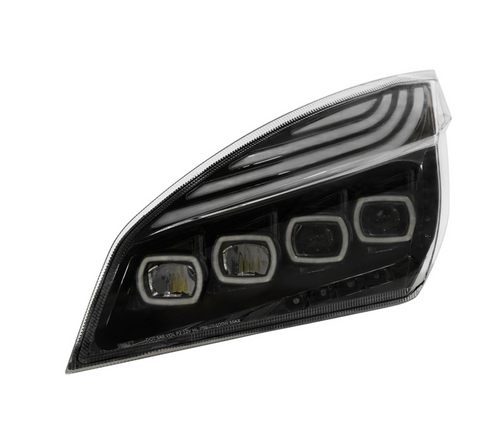Black Quad-LED Headlight With LED DRL & Seq. Signal For 2018-2023 Freightliner Cascadia - Driver
