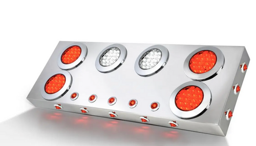 Stainless Steel Rear Center Light Panel with 4" & 1" LEDs Lights with Side & Under Glow Effect