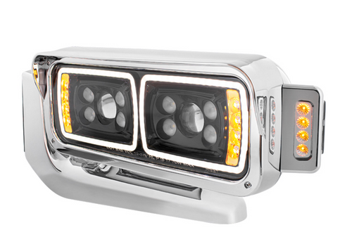 10 High Power LED "Blackout" Projection Headlight Assembly W/Mounting Arm & Turn Signal Side Pod - Passenger S PETERBILT