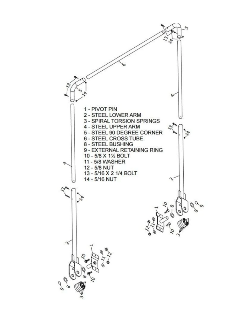 Spring Pivot For Two Rods STEEL 5 Spring Pivot To Pivot Set, Up to 28' Ft, W/ Arms, Springs & Ha ...