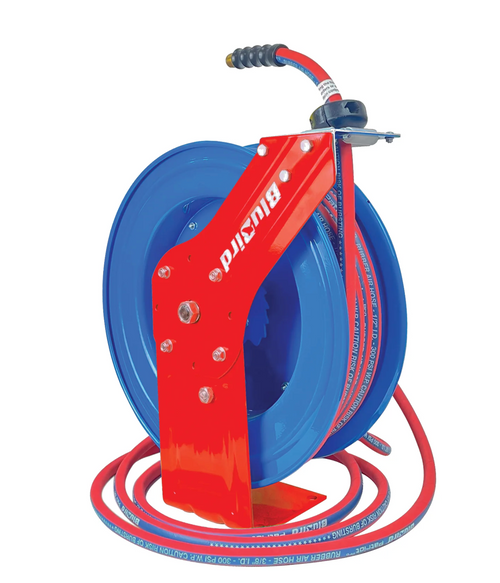 BluBird Patriot Pro Air Hose Reel 1/2" x 50' Retractable Heavy Duty Steel Construction with Rubber Hose 300 PSI