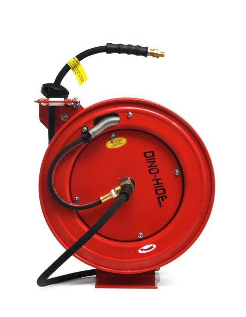 Dino-Hide Air Hose Reel 3/8" x 50' Retractable Heavy Duty Steel Construction with Wrapped Rubber Hose 300 PSI
