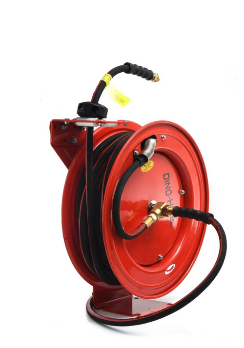 Dino-Hide Air Hose Reel 3/8" x 50' Retractable Heavy Duty Steel Construction with Wrapped Rubber Hose 300 PSI