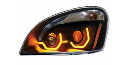 Blackout Projection Headlight W/Dual Function Amber LED Position Lights For 2008-17 FL Cascadia - Driver