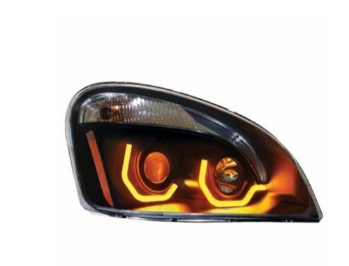 Blackout Projection Headlight W/Dual Function Amber LED Position Lights For 2008-17 FL Cascadia - Passenger