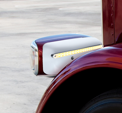 19 LED Rear Headlight Housing Cover For 2008-2023 Peterbilt 389 (Driver)-Amber LED/Clear Lens