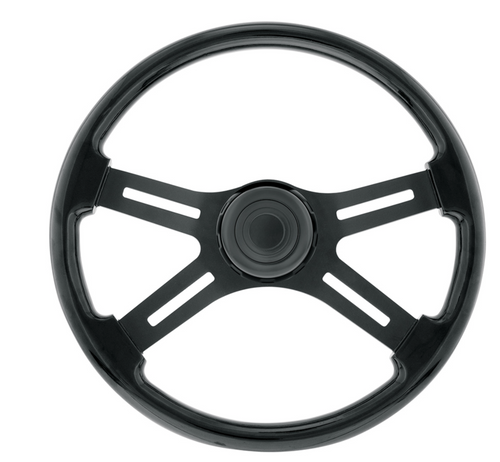 18" Matte Black 4 Spoke Steering Wheel With Horn Bezel & Button-Gloss Black