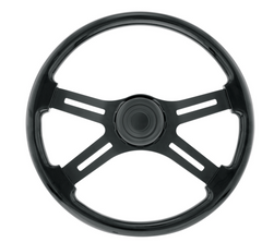 18" Matte Black 4 Spoke Steering Wheel With Horn Bezel & Button-Gloss Black