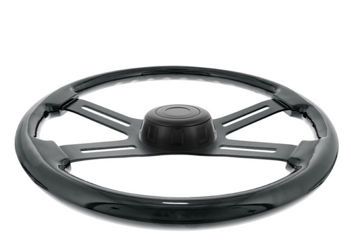 18" Matte Black 4 Spoke Steering Wheel With Horn Bezel & Button-Gloss Black