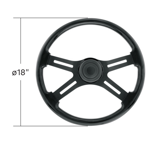 18" Matte Black 4 Spoke Steering Wheel With Horn Bezel & Button-Gloss Black