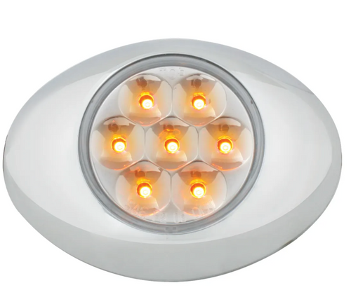 Amber/Clear Small Low Profile Surface Mount Pearl LED Marker & Turn Light w/ Chrome Bezel