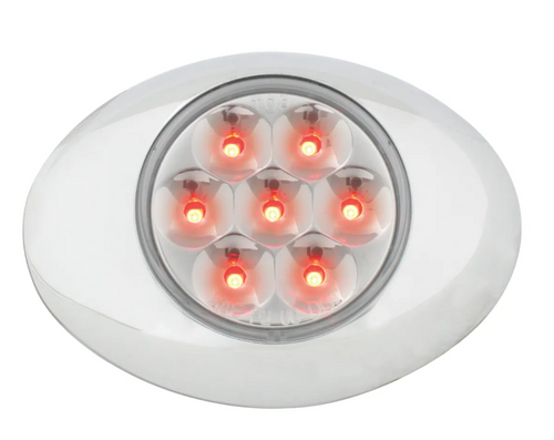 Red/Clear Small Low Profile Surface Mount Pearl LED Marker & Turn Light w/ Chrome Bezel