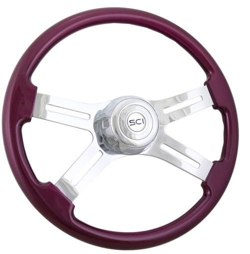 18" Painted Wood Rim, Chrome 4-Spoke w/ Slot Cut Outs, Chrome Bezel, Chrome Horn Button
