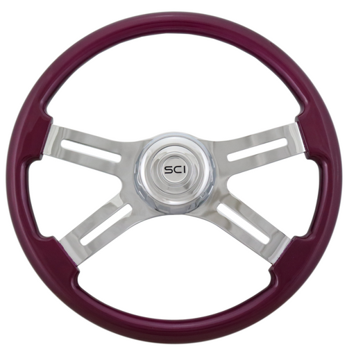 18" Painted Wood Rim, Chrome 4-Spoke w/ Slot Cut Outs, Chrome Bezel, Chrome Horn Button