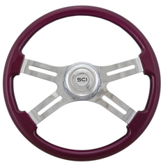 18" Painted Wood Rim, Chrome 4-Spoke w/ Slot Cut Outs, Chrome Bezel, Chrome Horn Button
