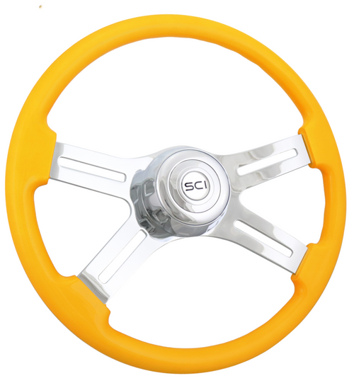 18" Painted Wood Rim, Chrome 4-Spoke w/ Slot Cut Outs, Chrome Bezel, Chrome Horn Button