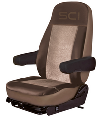 Universal Seat Cover - Brown on Tan - 2 pieces, Brown Synthetic Leather Sides, Tan Microfiber Center, Brown Trim