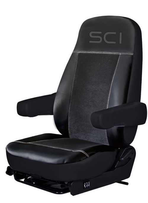 Universal Seat Cover - Black on Black - 2 pieces, Black Synthetic Leather Sides, Black Microfiber Center, Grey Trim