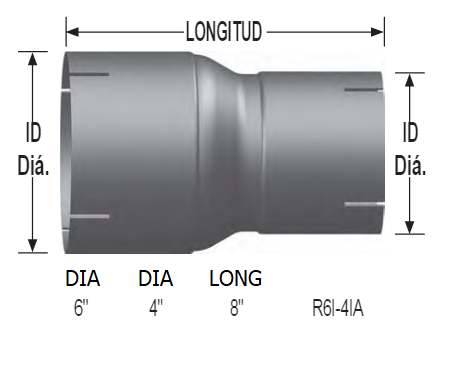 6" ID to 4" ID Exhaust Reducer Aluminized Pipe