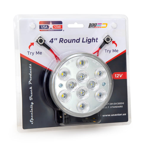 4" Round Dual Color Red/White With Green Strobe Led Light 12/24V