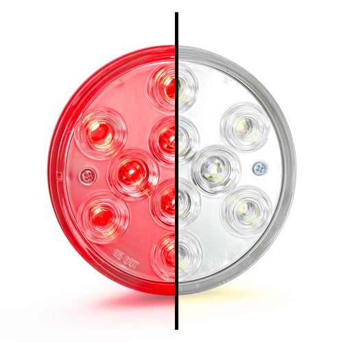 4" Round Dual Color Red/White With Blue Strobe Led Light 12/24V