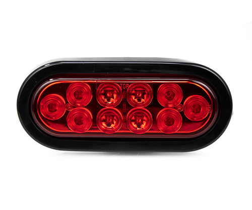 6”Oval Light With Black Rubber Grommet And Pigtail 10 Pcs LED Red/Red 12V