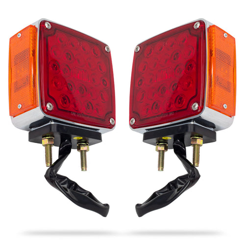 Square Double Face Amber/Red Led Pedestal Light - Twin Pack