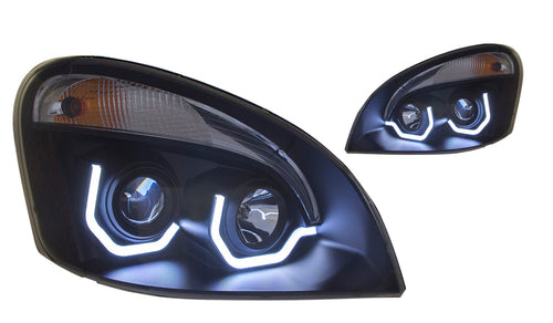 Black Headlight w/ LED Light Bar Fits Freightliner Cascadia