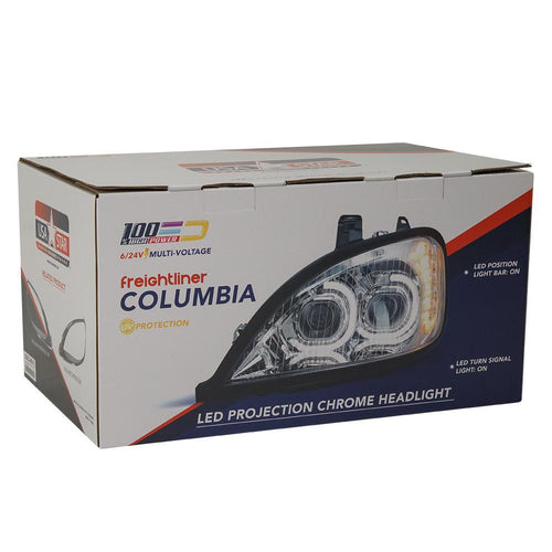 Black LED Head Lamp Projection With LED Bar Fits Freightliner Columbia