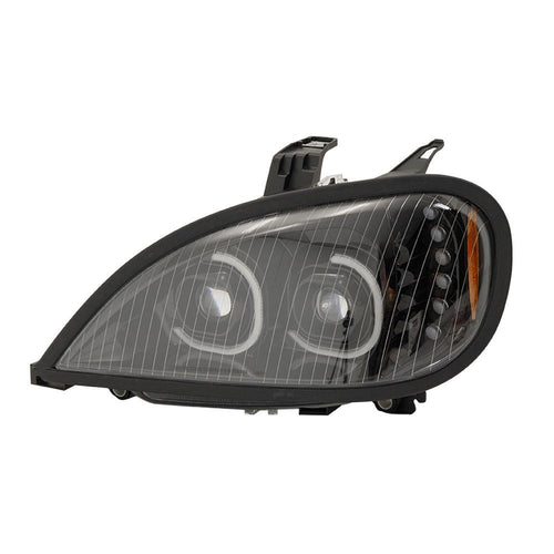 Black LED Head Lamp Projection With LED Bar Fits Freightliner Columbia