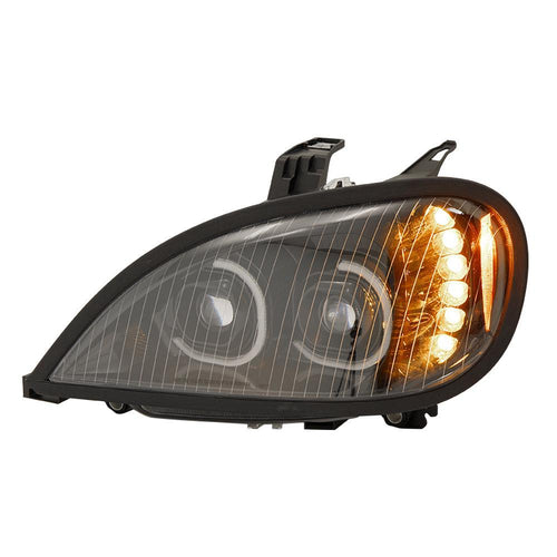 Black LED Head Lamp Projection With LED Bar Fits Freightliner Columbia