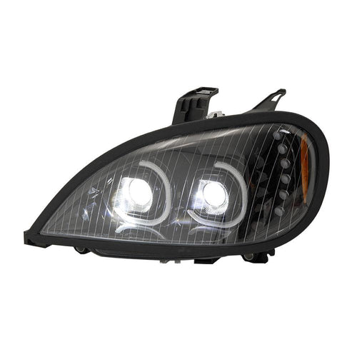 Black LED Head Lamp Projection With LED Bar Fits Freightliner Columbia
