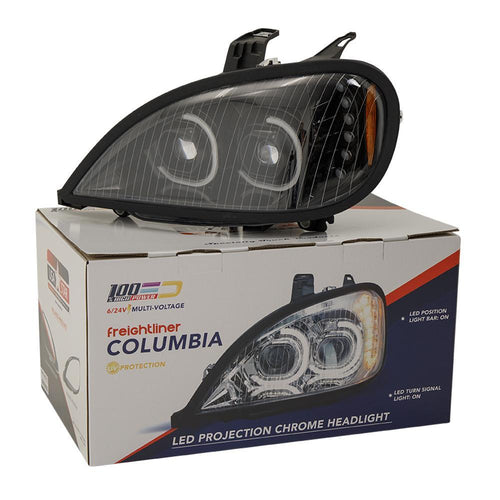 Black LED Head Lamp Projection With LED Bar Fits Freightliner Columbia