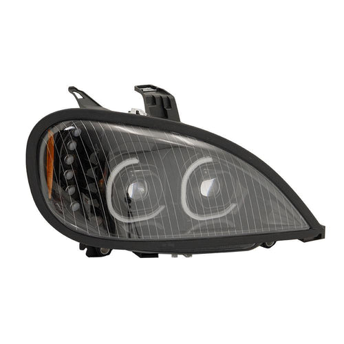 Black LED Head Lamp Projection With LED Bar Fits Freightliner Columbia