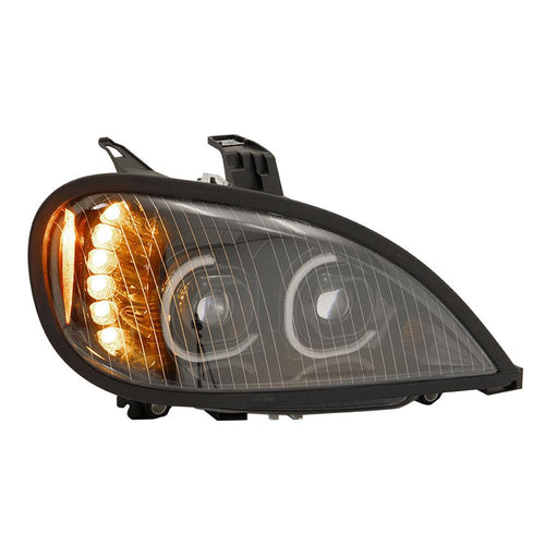 Black LED Head Lamp Projection With LED Bar Fits Freightliner Columbia