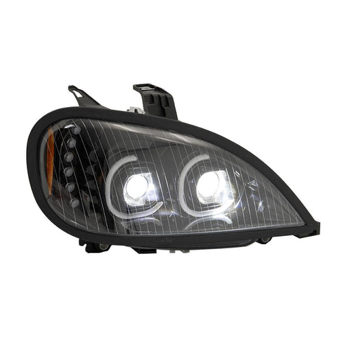Black LED Head Lamp Projection With LED Bar Fits Freightliner Columbia