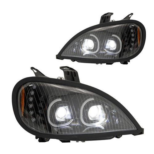Black LED Head Lamp Projection With LED Bar Fits Freightliner Columbia