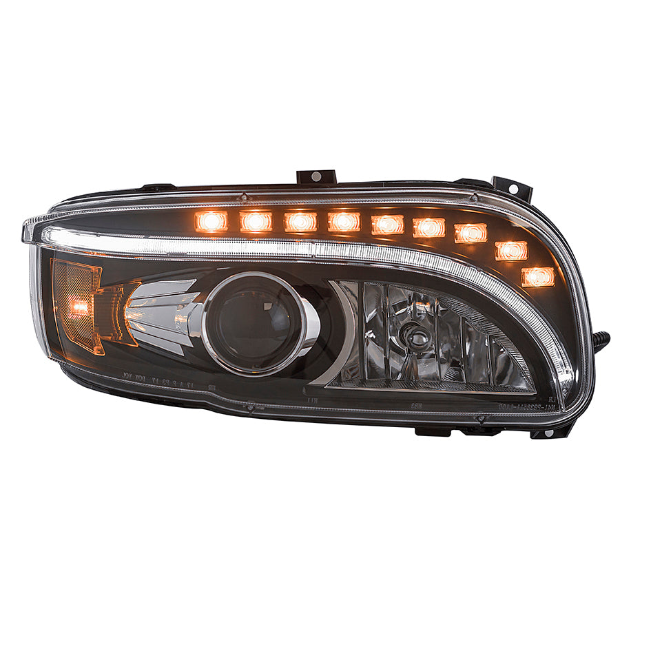 Black Headlight w/ LED Turn Signal fits Peterbilt 388 389 367 567 2008+  Passenger Side