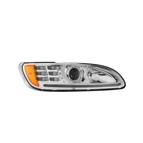 Chrome Projection Headlight W/LED Position Light & LED Turn Signal fits Peterbilt 382, 384, 386, 387 Passenger Side