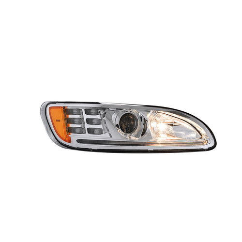 Chrome Projection Headlight W/LED Position Light & LED Turn Signal fits Peterbilt 382, 384, 386, 387 Passenger Side