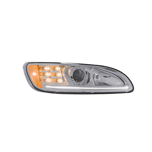 Chrome Projection Headlight W/LED Position Light & LED Turn Signal fits Peterbilt 382, 384, 386, 387 Passenger Side