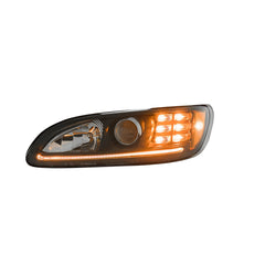 Black Housing Projection Headlight with LED Position Light & Turn Signal, fits Peterbilt 325, 330, 335, 337, 340, 348, 382, 384, 386, 387 models - Driver Side