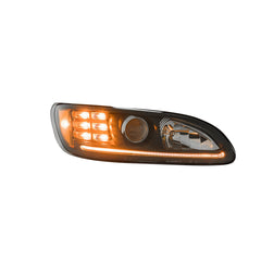Black Housing Projection Headlight with LED Position Light & Turn Signal, fits Peterbilt 325, 330, 335, 337, 340, 348, 382, 384, 386, 387 models - Passenger Side