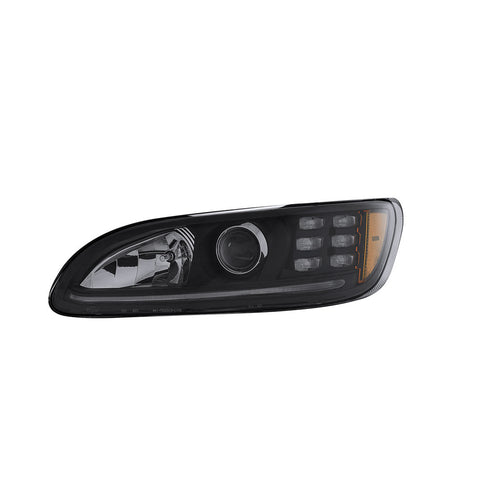 Black Housing Projection Headlight with LED Position Light & Turn Signal, fits Peterbilt 325, 330, 335, 337, 340, 348, 382, 384, 386, 387 models - Driver Side