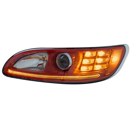 Headlight with RED Dragon Eyes Reflector w/LED Position Light & LED Turn Signal fits Peterbilt 325, 330, 335, 337, 340, 348, 382, 384, 386, 387