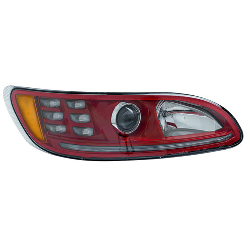 Headlight with RED Dragon Eyes Reflector w/LED Position Light & LED Turn Signal fits Peterbilt 325, 330, 335, 337, 340, 348, 382, 384, 386, 387