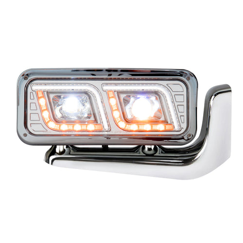 LED "Chrome" Projection Headlight Assembly With Mounting Arm Side Fits Peterbilt 379 87-2007 Passenger Side