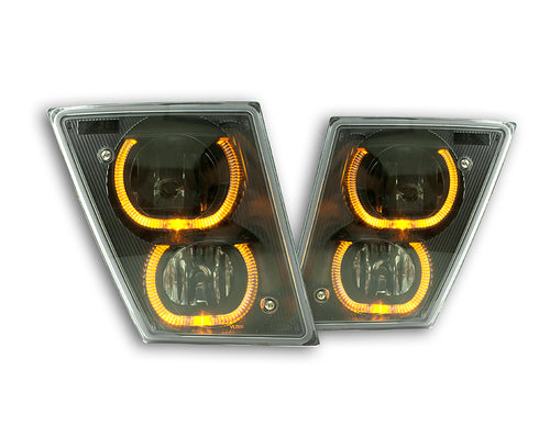 Fog Lamp fits Volvo VN / VNL 03+ with Amber/White LED Light Bar and Black Reflector