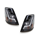Head Light (Volvo VN/VNL 2004-2017) “Black, Chrome Lightning” Halogen Projection Headlight