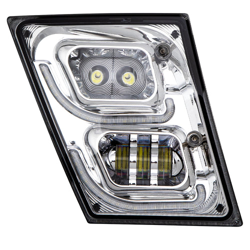 Chrome High Power LED Fog Light for 2003 - 2017 fits Volvo VN/VNL Passenger Side
